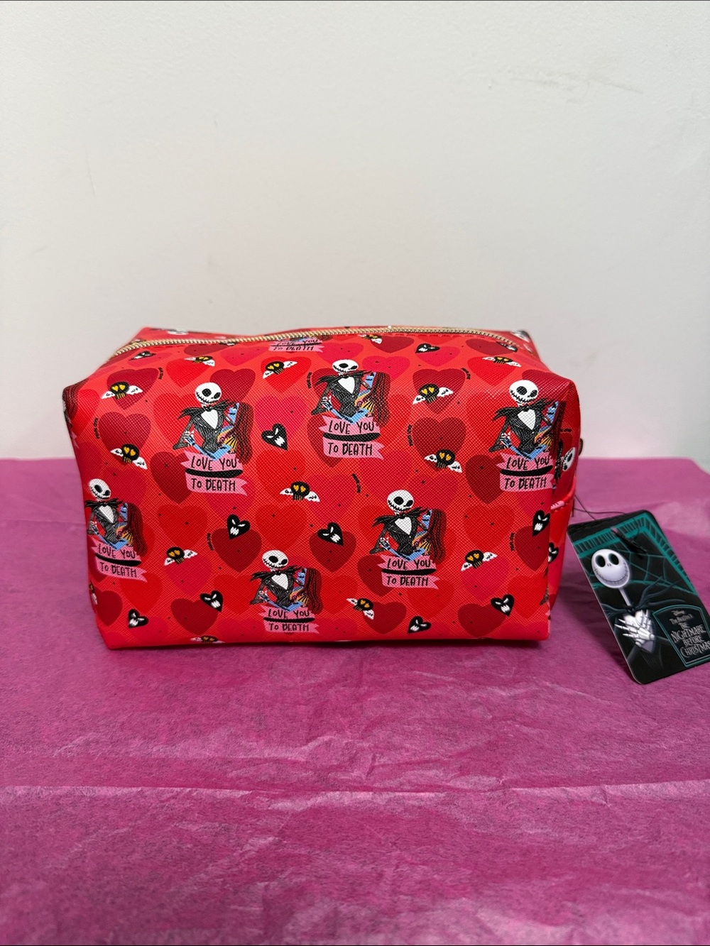 The Nightmare Before Christmas 'Love You To Death' Red Cosmetic Bag NWT